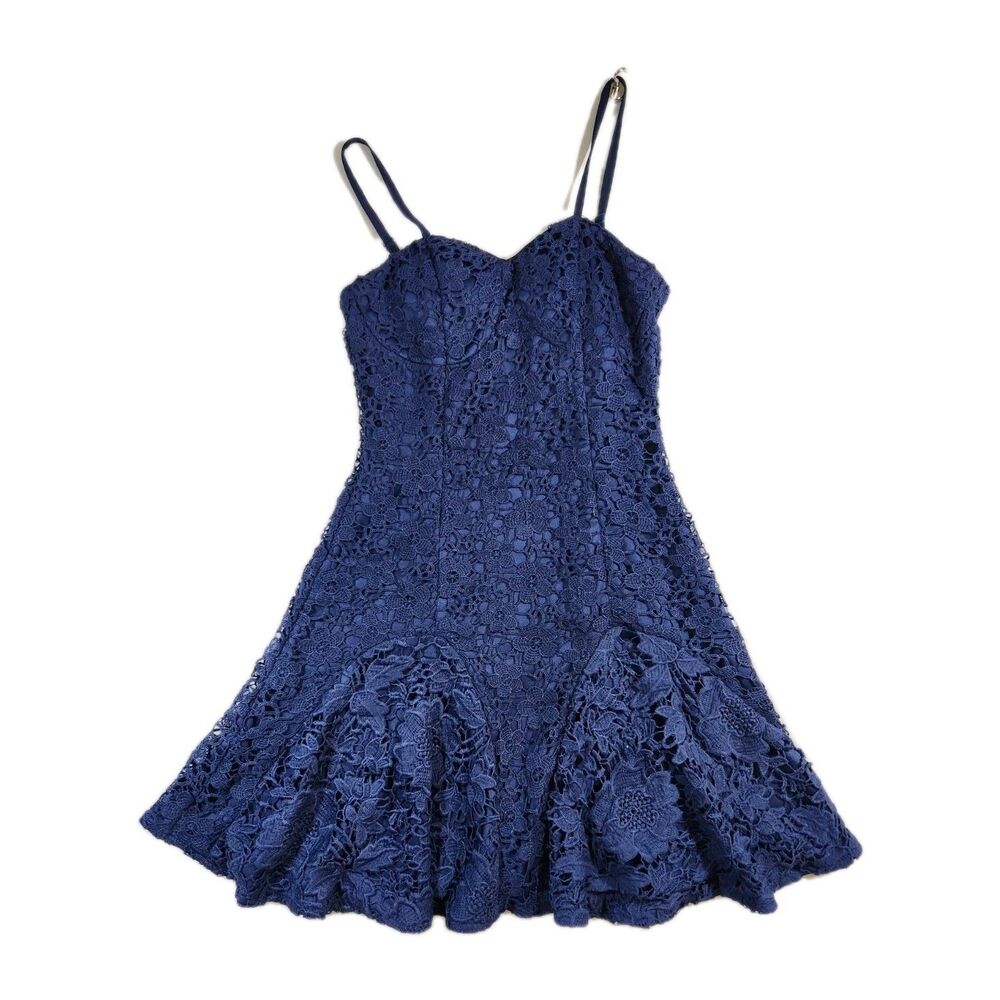 Point USA Juniors Navy Blue Floral Lace Mini Dress S Fit & Flare Dance Padded